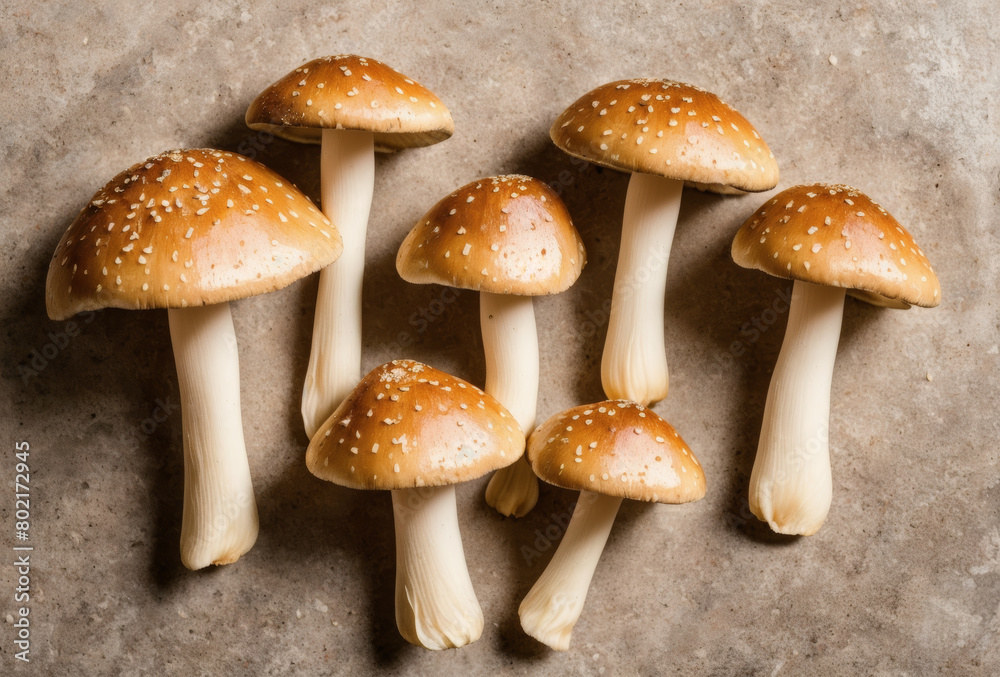 Elegant display of mushroom slices on a soft beige background with natural lighting. AI generated. Elegant display of mushroom slices on a soft beige background with natural lighting. AI generated.