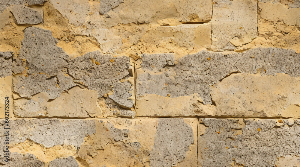 Stone Wall Texture. Brick Wall Background. Rough Stone Surface. Ancient Brickwork. Weathered Vintage Old Masonry Rustic Aged Architecture Pattern Urban Yellow