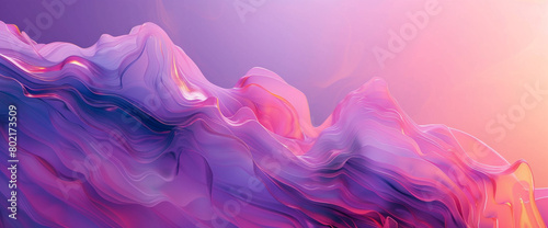 Generate an AI-generated abstract composition with fluid shapes against a vibrant sunset gradient background, transitioning from pink to deep purples, stimulating the senses and sparking creativity. photo