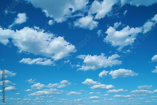 Blue sky background with tiny clouds   Cumulus white clouds in the blue sky