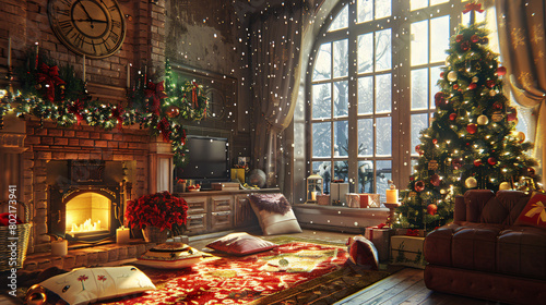 Beautiful interior of room decorated for Christmas
