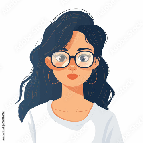 A woman with long hair and glasses is smiling