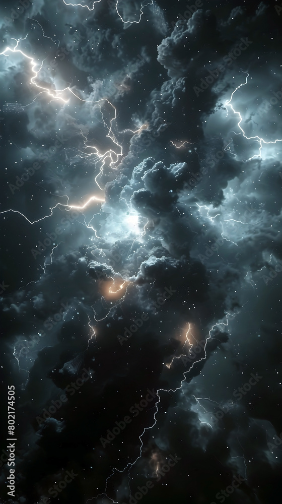 Captivating Thunderstorm Illuminating the Night Sky with Dramatic Bolts of Lightning in Cinematic Style