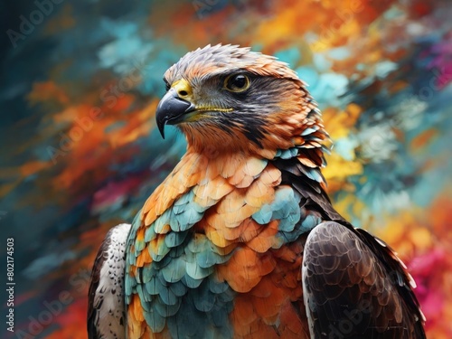 Abstract portrait of a falcon with vibrant colors. Generated with AI