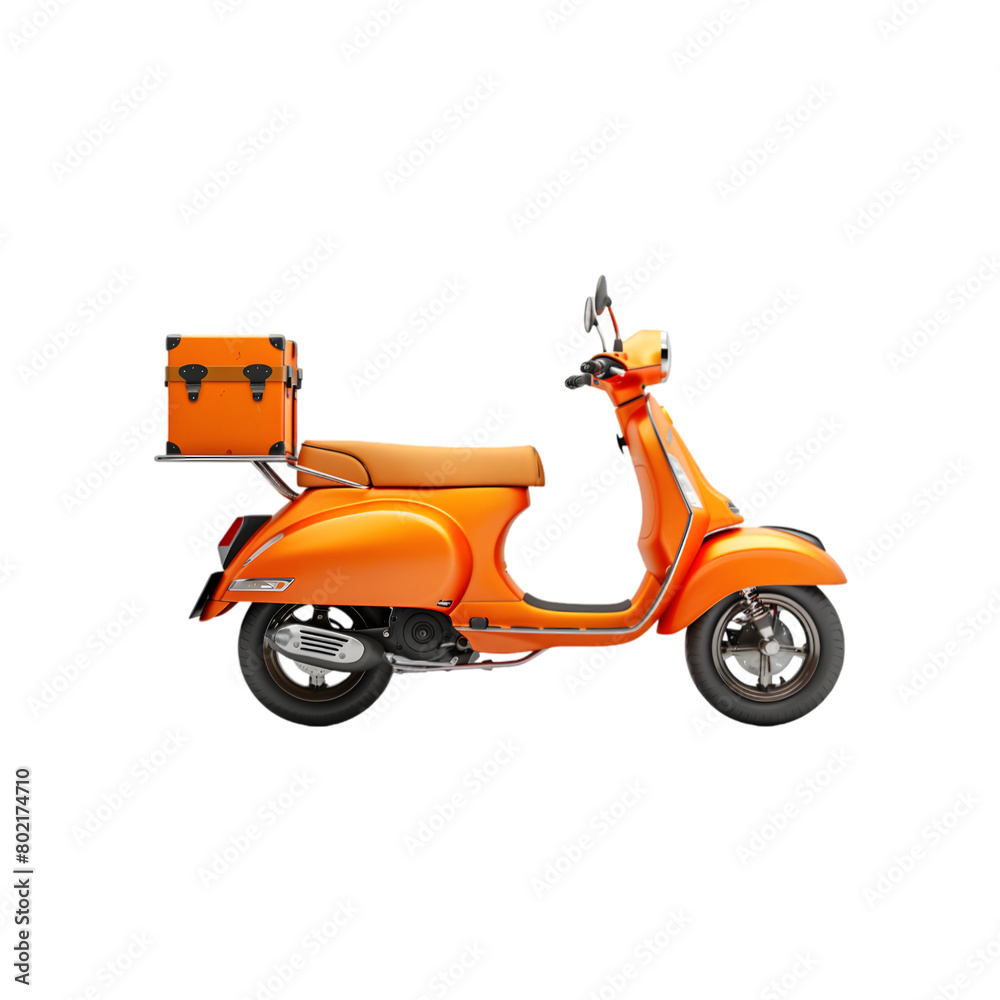 Delivery scooter with food box isolated on a transparent background