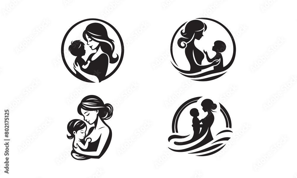 mothers day vector logo icon illustration silhouette mothers day vector logo icon illustration silhouette