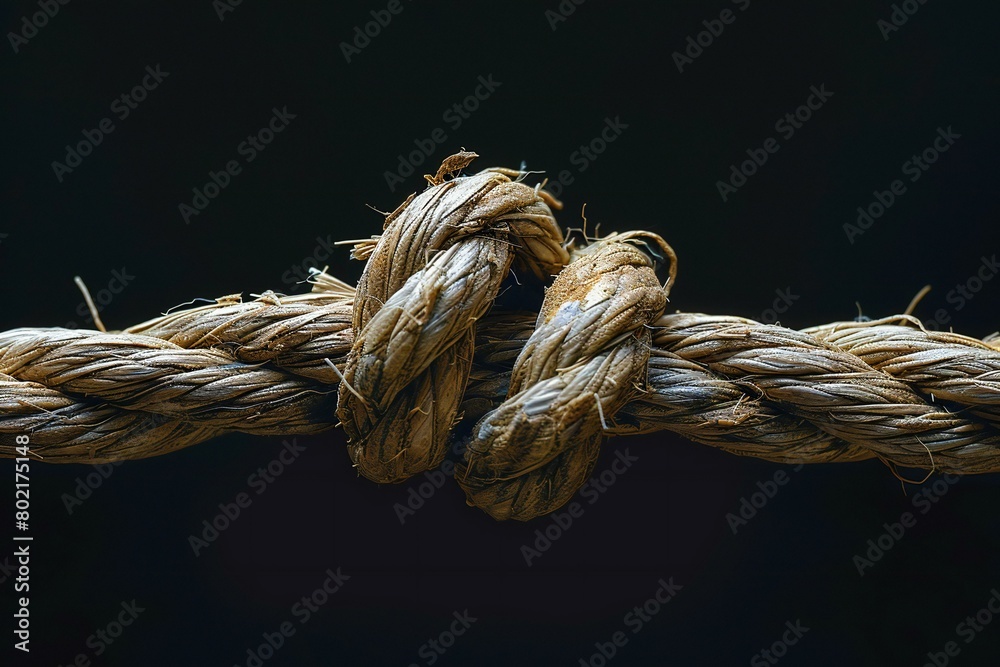Rope with knot on dark background,  Shallow depth of field