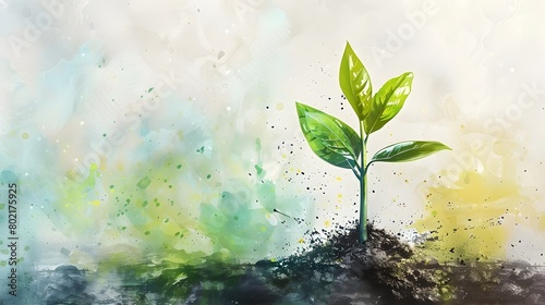Cultivating Joy Through Focusing on What Truly Matters - Tranquil Watercolor of Sprouting Plant photo