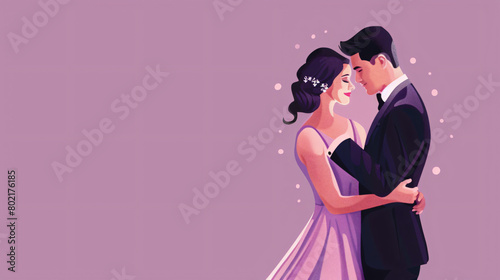 Beautiful prom couple on lilac background
