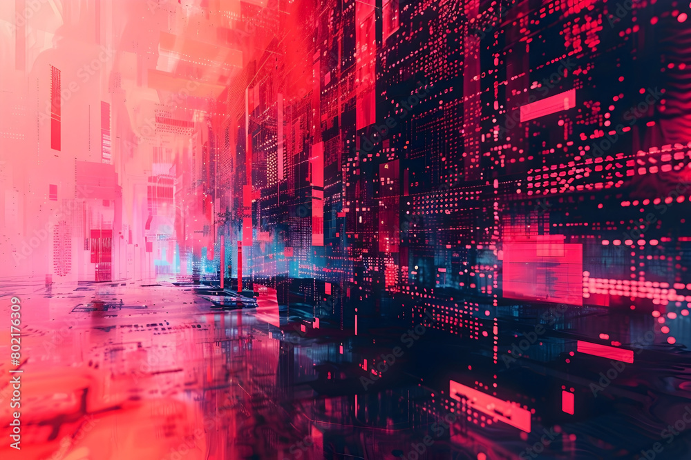 Obraz premium Cybersecurity Breach Exposing Sensitive Digital Data Streams in Glitch Art Style Rendering