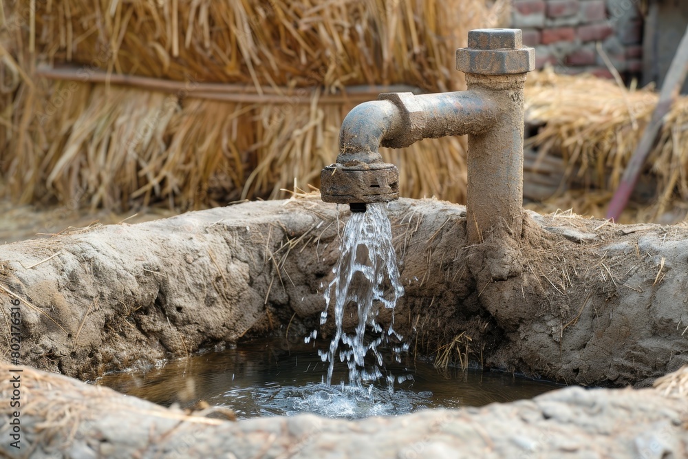 An old rusty water pump in a rural area. An old rusty water pump in a rural area.