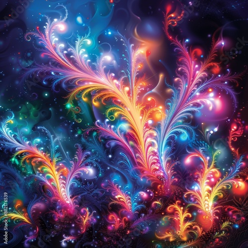 Colorful abstract fractal flowers with bright glowing petals