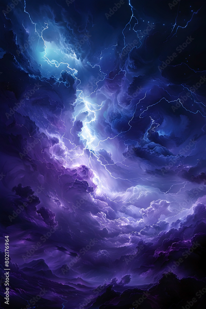 Dramatic Thunderstorm Illuminating the Night Sky with Powerful Lightning and Ominous Clouds