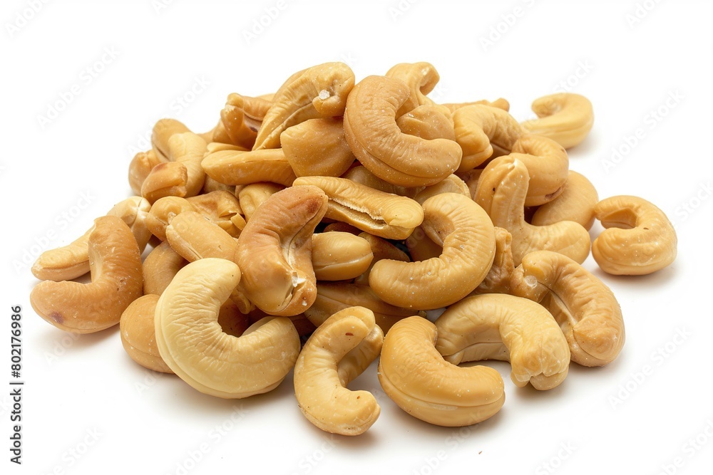 A small pile of salted cashews, arranged neatly, showcasing their golden-brown color and enticing texture A small pile of salted cashews, arranged neatly, showcasing their golden-brown color and enticing texture