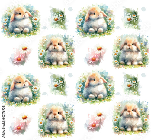 pattern Sweet little bunny painted in watercolor