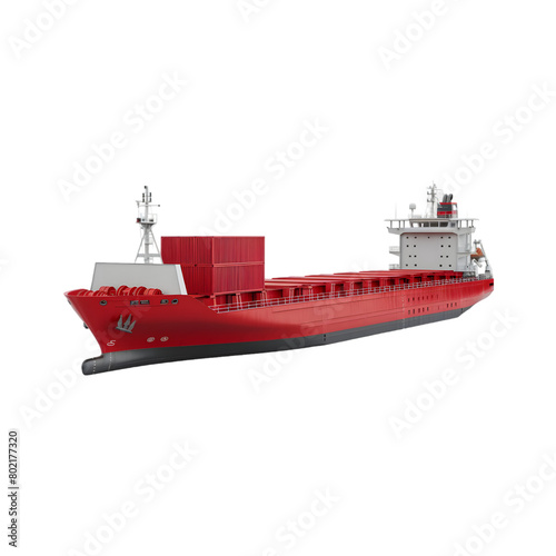 Shipping Containers on Red Cargo Ship isolated on a transparent background