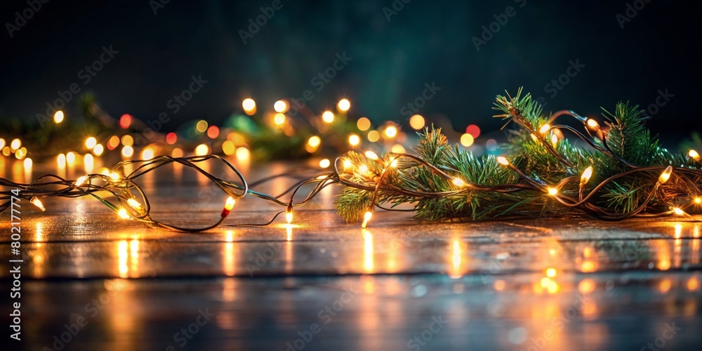 A bright and beautiful Christmas garland lies turned on on the floor. cute wallpapers on the theme of Christmas holidays.