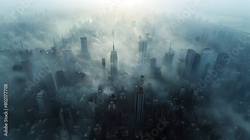 Obscured Skyline of a Densely Populated Metropolis Shrouded in Haze and Environmental Crisis