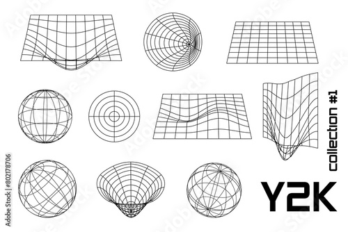 Set linear white and white geometric y2k, 3d, frame, geometric shape. Vector for posters, banners.