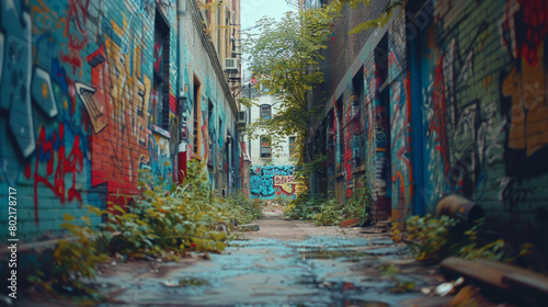 Graffiti art in a local alley representing the essence of the community through vibrant colors and creative expressions. © ChubbyCat