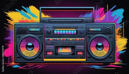 digital painting A retrostyle boombox with colorfu (5)