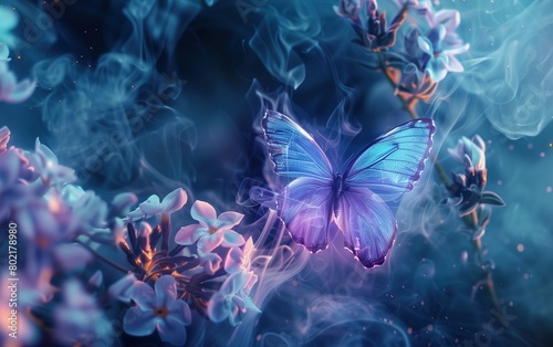 Flowers and butterflies formed by smoke