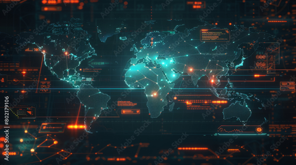 Explore real-time global communication links and data flow on an interactive digital map.