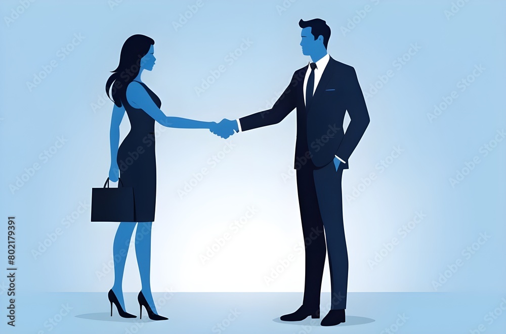 Fototapeta premium businesswoman and businessman shake hand success deal illustration, Business teamwork success