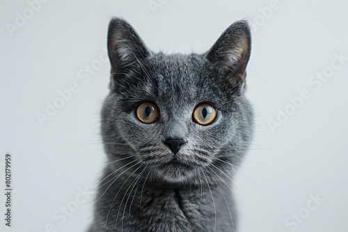 Portrait of a gray cat with yellow eyes on a white background © Nguyen