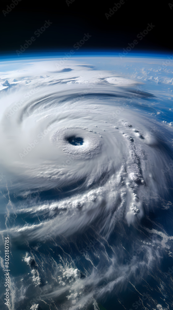 Powerful super hurricane, round eye seen from space