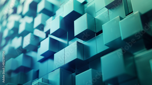 Modern geometric wall design featuring blue cubic 3D patterns.