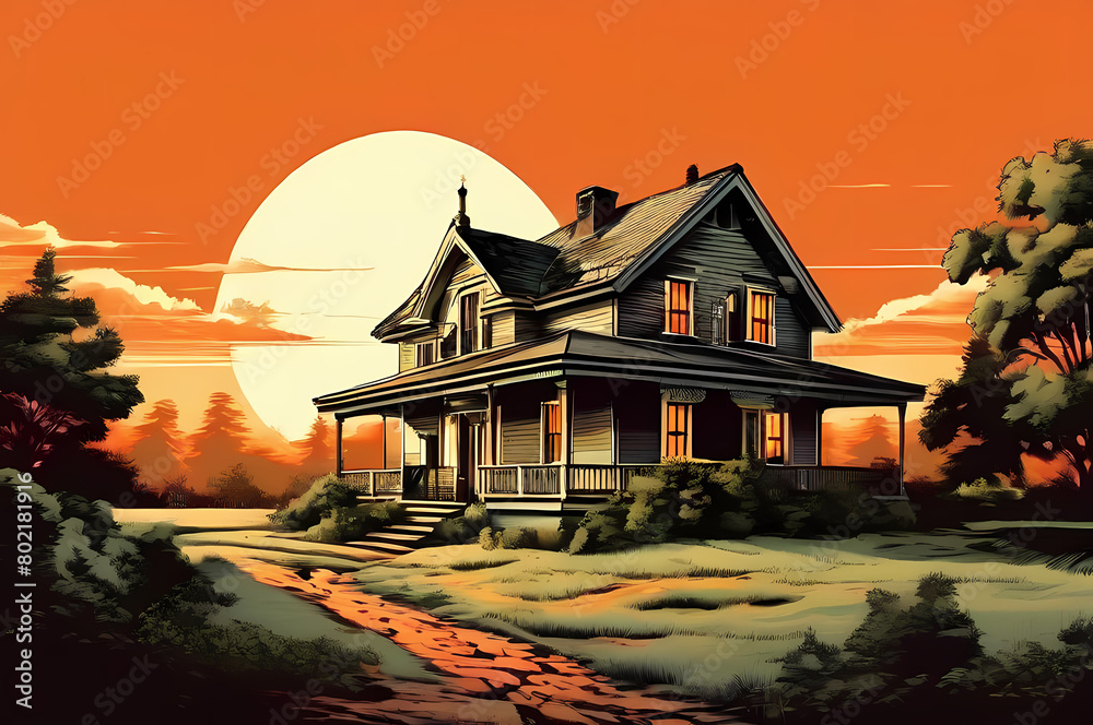 Fototapeta premium Illustration of an old vintage style house