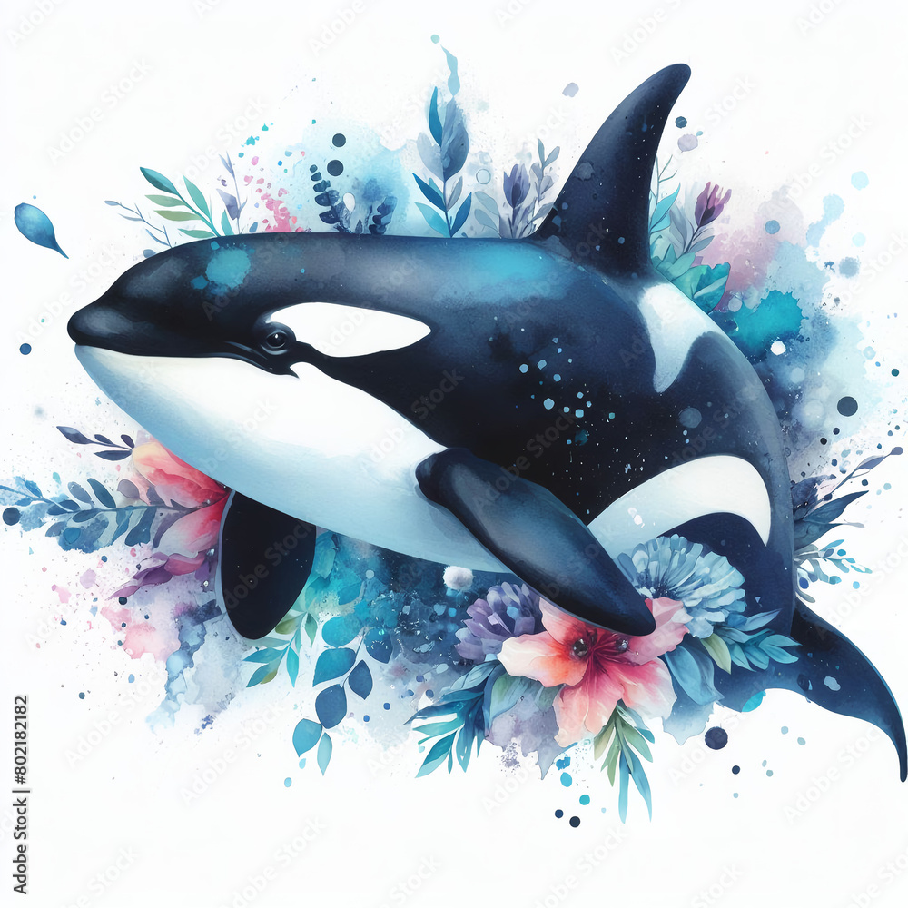Obraz premium 흰 배경, 범고래 (White background, killer whale)