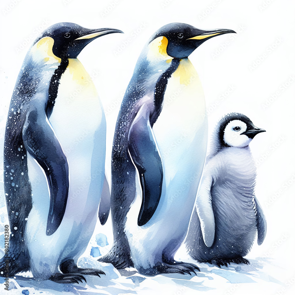 Obraz premium 흰 배경, 귀여운 황제펭귄 (White background, cute emperor penguin)