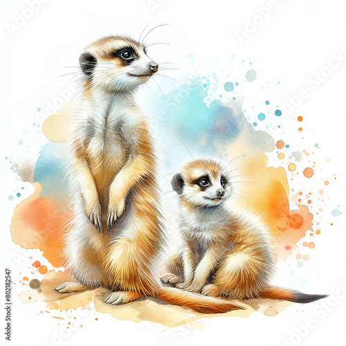 Wallpaper Mural 흰 배경, 귀여운 미어캣 (White background, cute meerkat) Torontodigital.ca