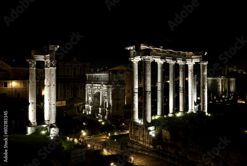 Ruins of Roman Forum at Night