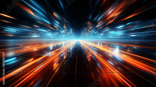 Abstract Blue and Orange Speed Light Trails on Dark Background
