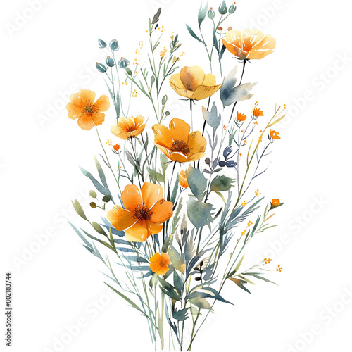 watercolor summer wildflower floral decoration (ID: 802183744)