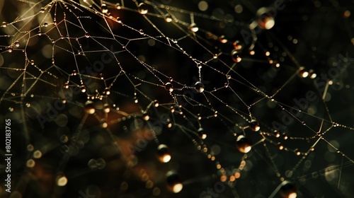 A surreal portrayal of a web with drops of knowledge like dew, interconnected around a mind © Vikarest