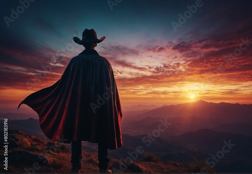 Cowboy standing on a mountain