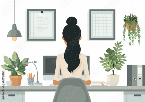 Office Secretary or Administrator Scheduling, Calendar Management - Businesswoman Admin Working at Desk, Vector Illustration