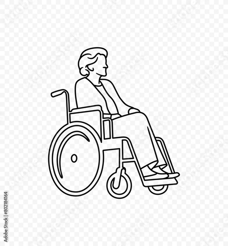Line drawing of senior woman in wheelchair vector design