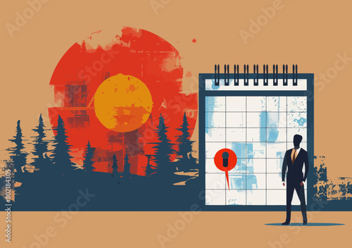 Businessman circling important date on calendar - appointment reminder, schedule planning, work deadline, event, meeting or launch concept vector
