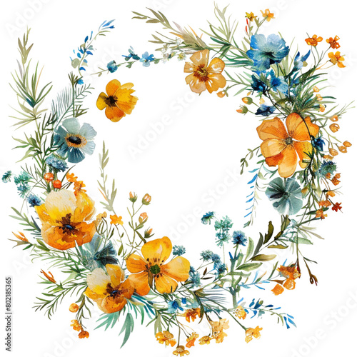 watercolor summer wildflower floral wreath (ID: 802185365)