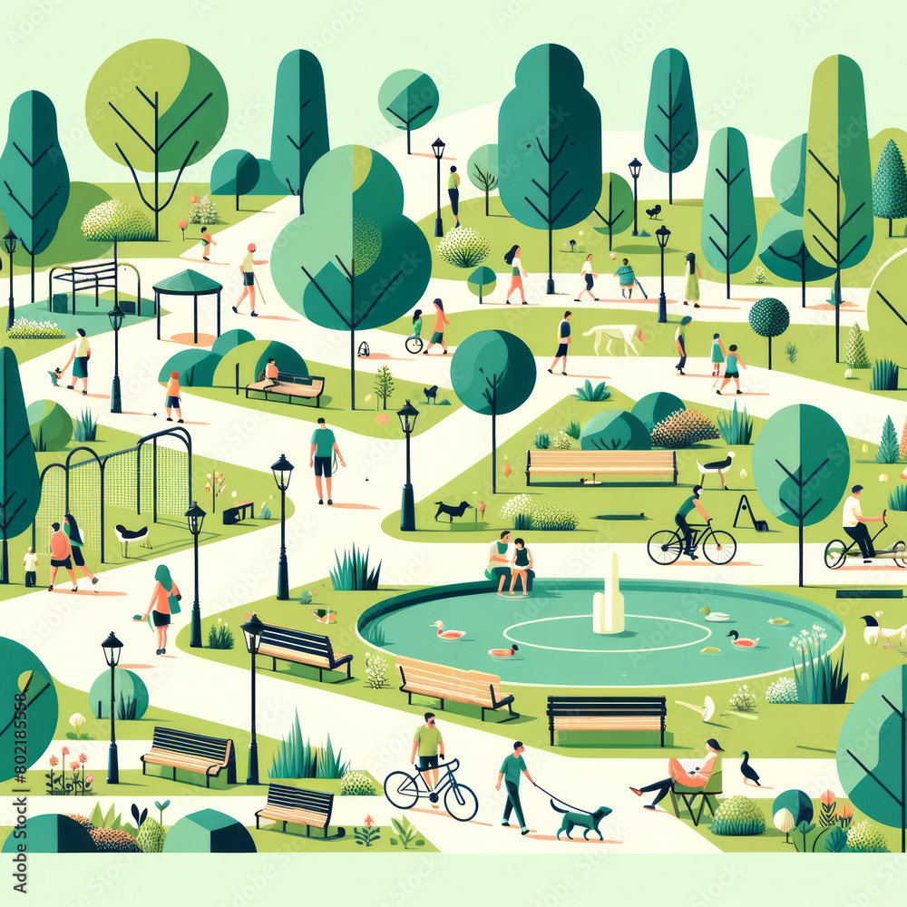 Park Scene Illustration with Trees, Greenery, and Relaxing Atmosphere Park Scene Illustration with Trees, Greenery, and Relaxing Atmosphere