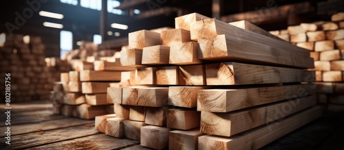 pile of wood in a lumber company warehouse