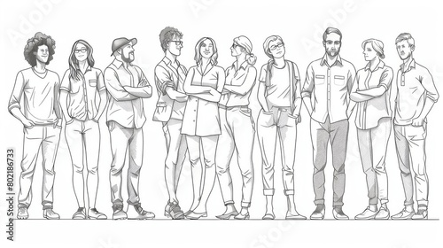 Continuous Line Drawing of Diverse Group of Standing People Illustrating Unity  Solidarity  and Friendship - Hand Drawn Vector Art Depicting Human Connection and Community in Minimalistic Style
