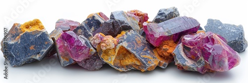 Corundum, rock sample , on white background