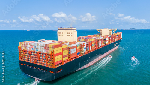 Canvas Print Stern Cargo Container ship the ocean ship carrying container and running for import export concept technology freight shipping by ship