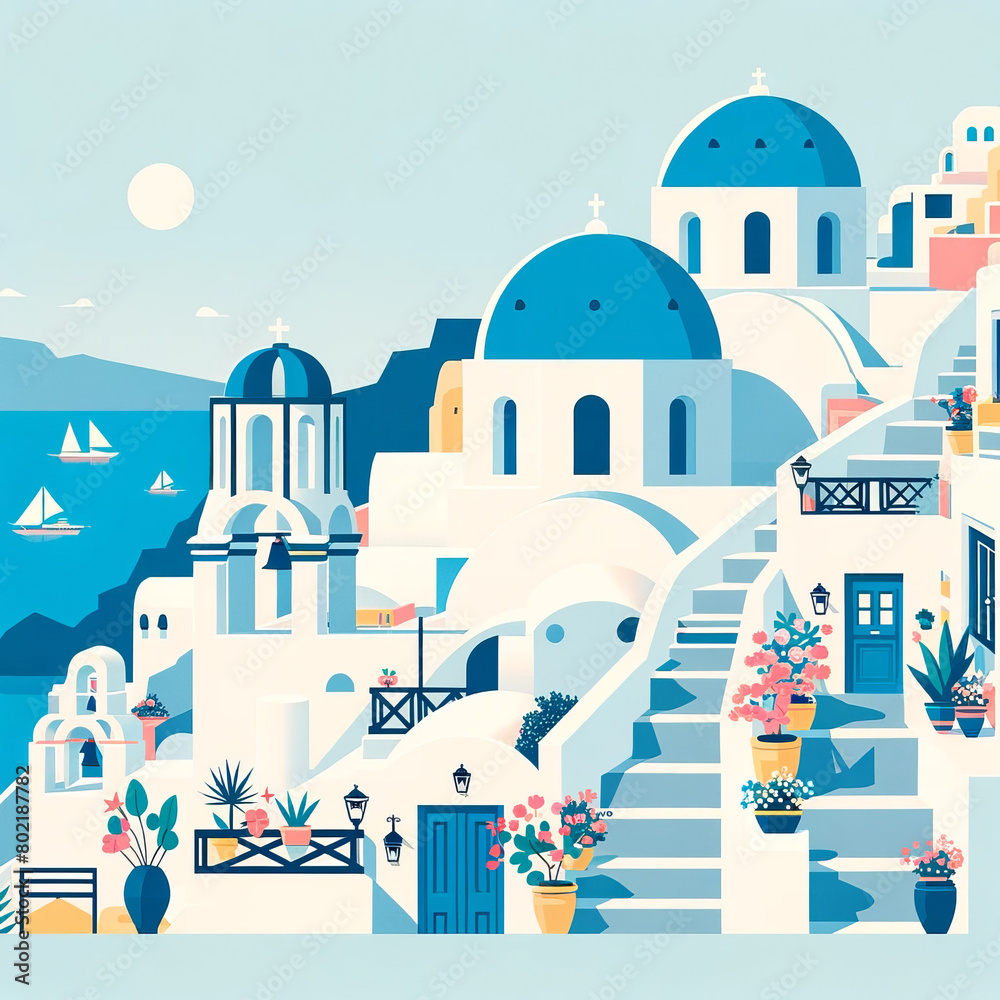 Santorini Scenic View Illustration